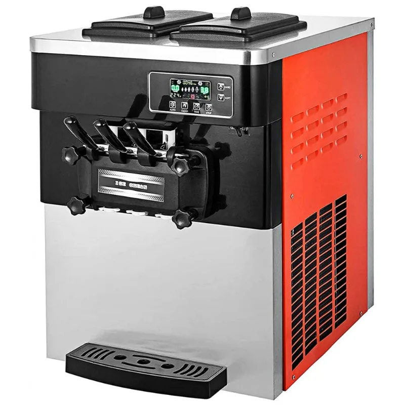 Máquina De Sorvete Profissional Em Aço Inoxidável Com 3 Bicos E Tela Lcd, 110v 2200w, Vevor, Laranja