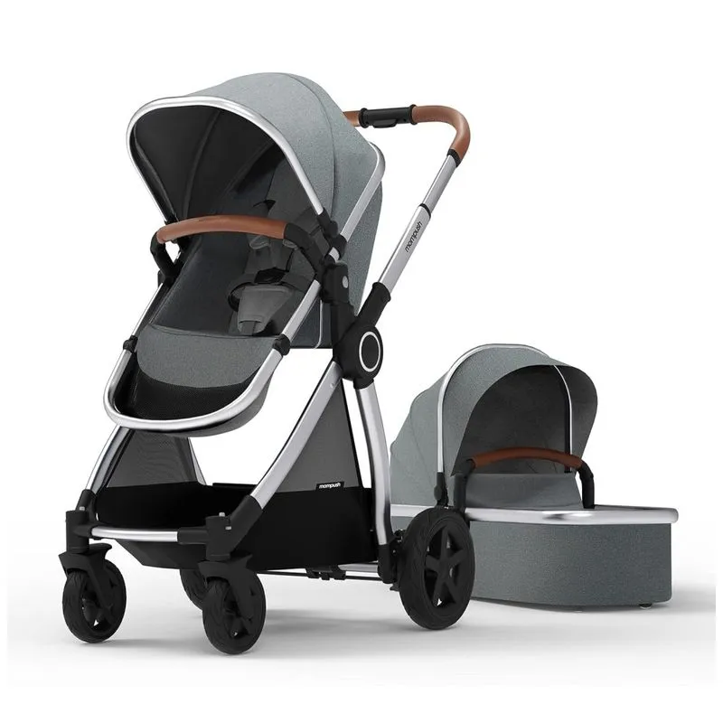 Carrinho De Bebê Com Berço Portátil Removível E Assento Reversível, Mompush, Cinza