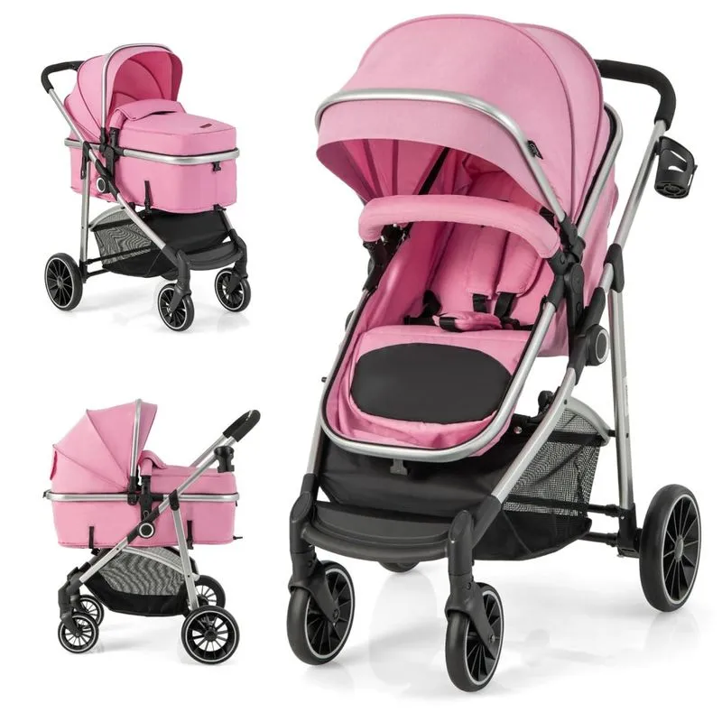 Carrinho De Bebê 2 Em 1 Com Assento Reversível E Encosto Ajustável, 0 A 36 Meses, Baby Joy, Rosa
