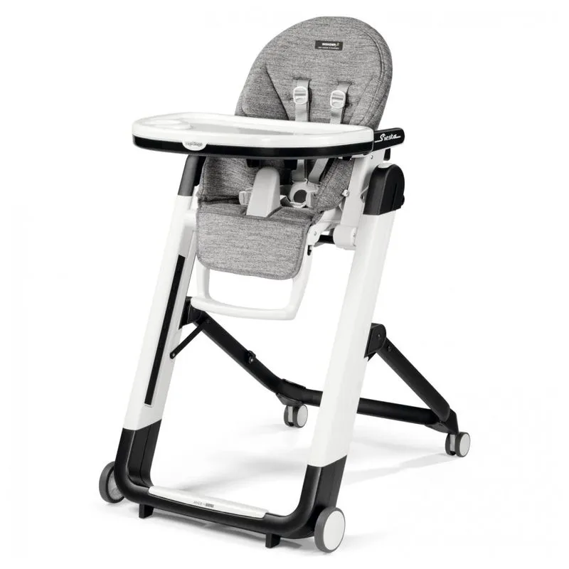 Cadeira De Alimentacao Cadeirao Com Altura Do Assento Ajustavel E 4 Rodas, Peg Perego, Cinza E Branco