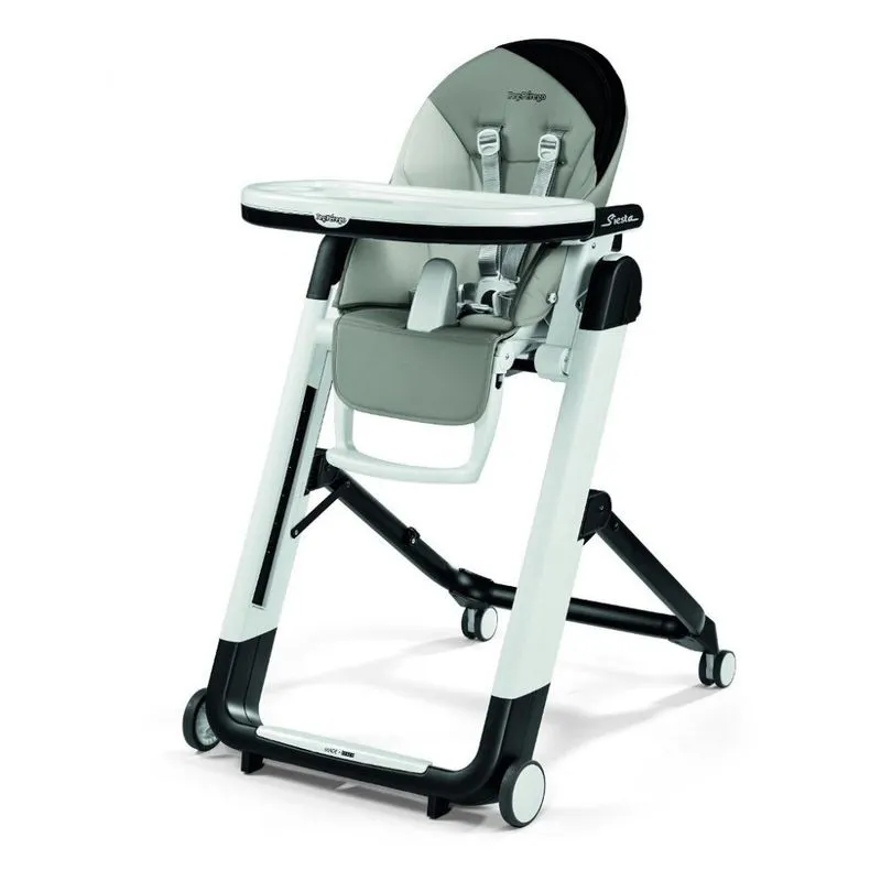 Cadeira De Alimentacao Cadeirao Com Altura Do Assento Ajustavel E 4 Rodas, Peg Perego, Cinza E Preto