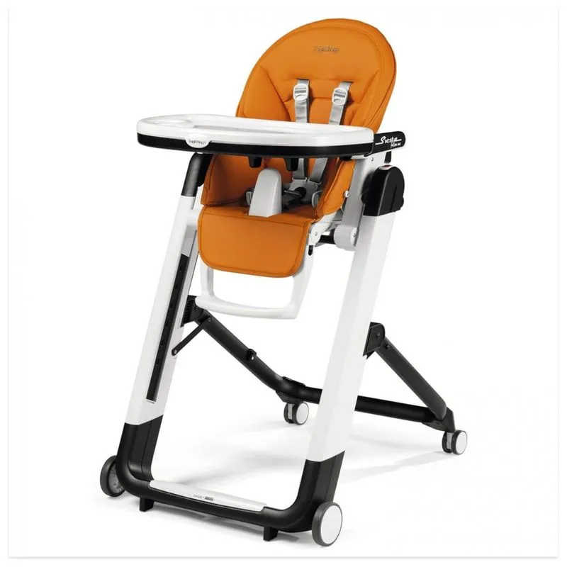 Cadeira De Alimentacao Cadeirao Com Altura Do Assento Ajustavel E 4 Rodas, Peg Perego, Laranja