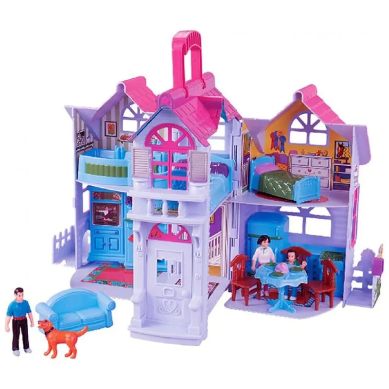 Mini Casa de Bonecas Dobrável com Acessórios e 2 Quartos para Crianças de 3 Anos a 8 Anos, Liberty, Azul