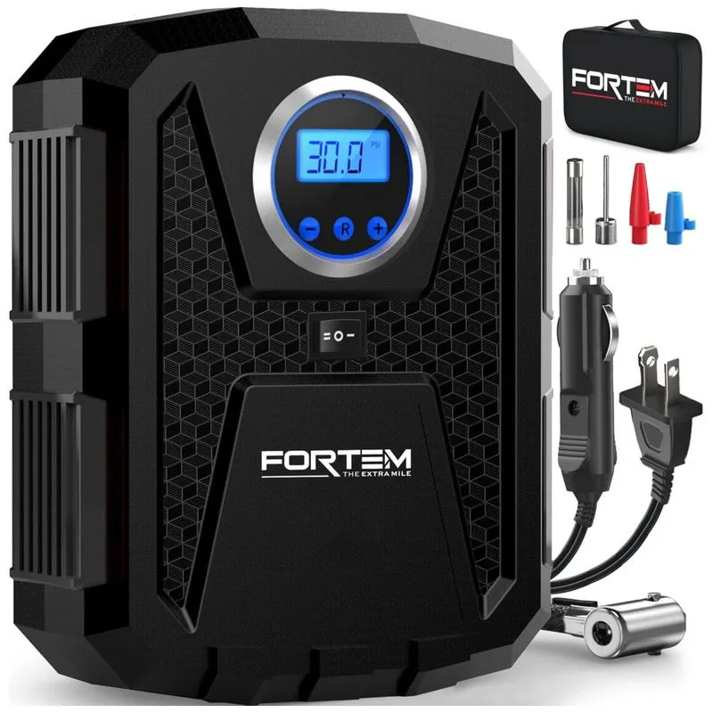 Compressor De Ar Com Fio Portátil 150 Psi Recarregável Com Tela Led E Desligamento Automático, 110v, Fortem, Preto