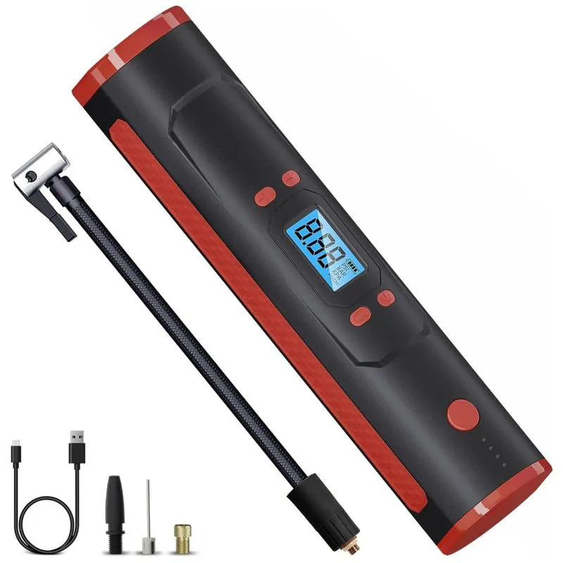Compressor De Ar Portátil 150 Psi Recarregável Com Tela Led E Bateria 6000mah, 12v, Tgbox, Vermelho
