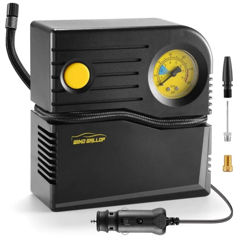 Mini Compressor De Ar Com Fio Portátil 120 Psi Recarregável Com Adaptadores De Válvula De Manômetro , 12v, Windgallop, Preto