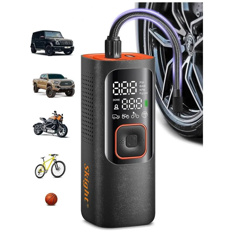 Compressor De Ar Portatil 160 Psi Recarregavel, 2x Mais Rapido E Display Lcd, 12v, Skight, Laranja
