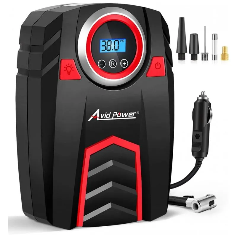 Compressor De Ar Com Fio Portatil 150 Psi Com Tela Led E Desligamento Automatico, 12v, Avid Power, Vermelho