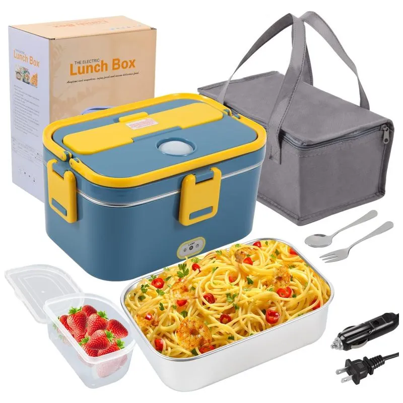 Marmita Elétrica Portátil 1,8l Com Recipiente De Aço Inoxidável E Acessórios, 12v 110v 55w, Clcyicen, Azul E Amarela