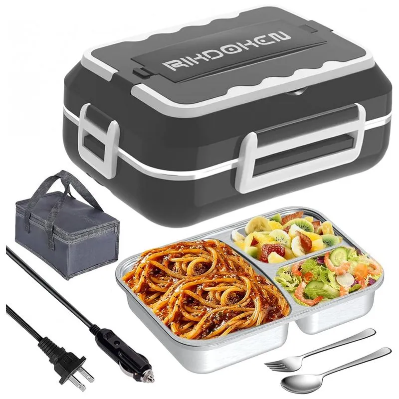 Marmita Eletrica Portatil 1,5l Com Recipiente De Aco Inoxidavel E A Prova De Vazamentos, 12v 110v 60w, Rikdoken, Cinza Escuro