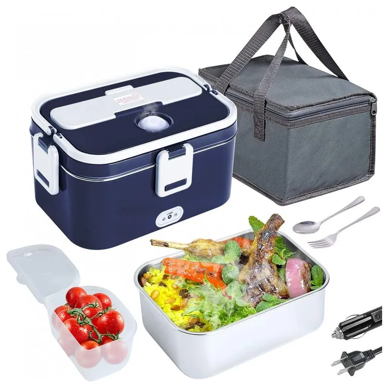 Marmita Elétrica Portátil 1,8l Com Recipiente De Aço Inoxidável E À Prova De Vazamentos, 12v 110v 60w, Dupasu, Azul E Branco