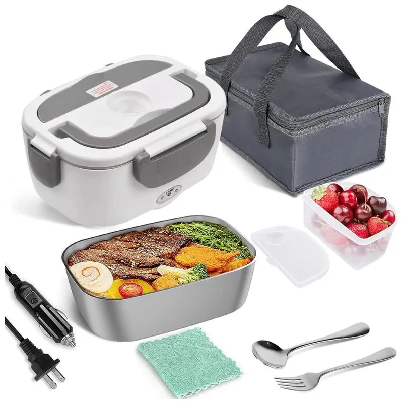 Marmita Elétrica Portátil 2 Em 1 Com Recipiente De Aço Inoxidável E À Prova De Vazamentos, 12v 110v 55w, Clcyicen, Cinza