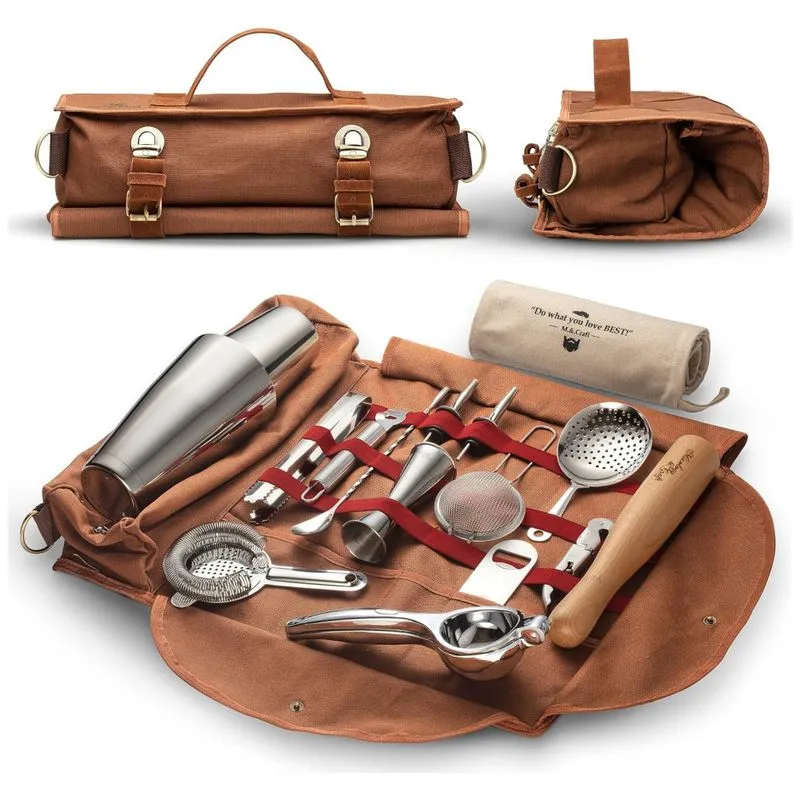 Kit Bartender Profissional 17 Peças Com Estojo Para Zenamento, Mixology E Craft, Cobre