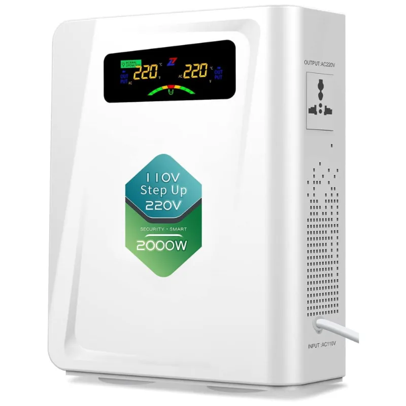 Transformador De Tensao 110v Para 220v Ou 120v Para 240v, Potencia De 2000w Com 10 Funcoes, Zhengxi, Branco