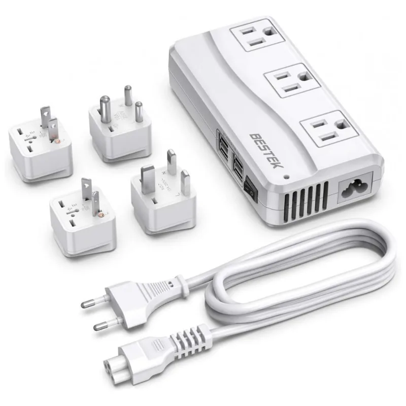 Transformador De Tensão 220v Para 110v Até 250w Com 4 Portas Usb 6a, Bestek, Branco