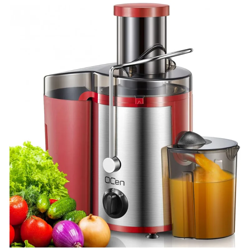 Centrifuga De Frutas Em Aço Inoxidável Com Bocal Largo, 110v 500w, Qcen, Vermelho