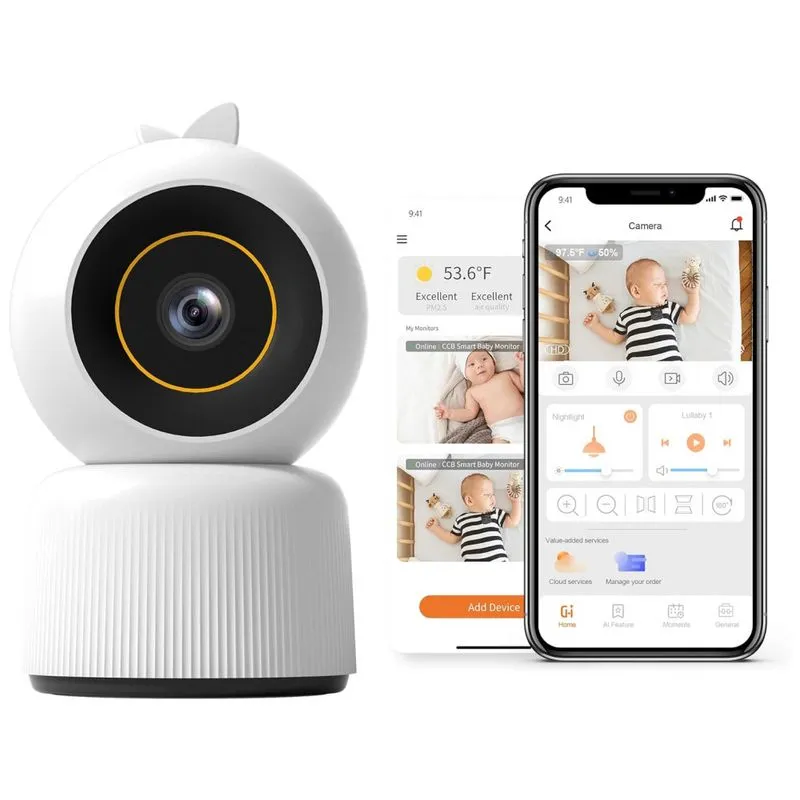 Babá Eletrônica Com Câmera E Áudio, Alertas De Segurança, Visão Noturna E Zoom 4x, 110v, Cheego, Branco