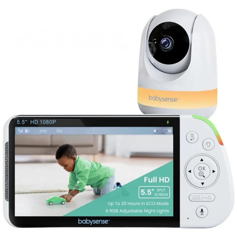Babá Eletrônica Com Câmera Full Hd E Áudio, Luz Noturna Rgb, Zoom 4x, 110v, Babysense, Branca
