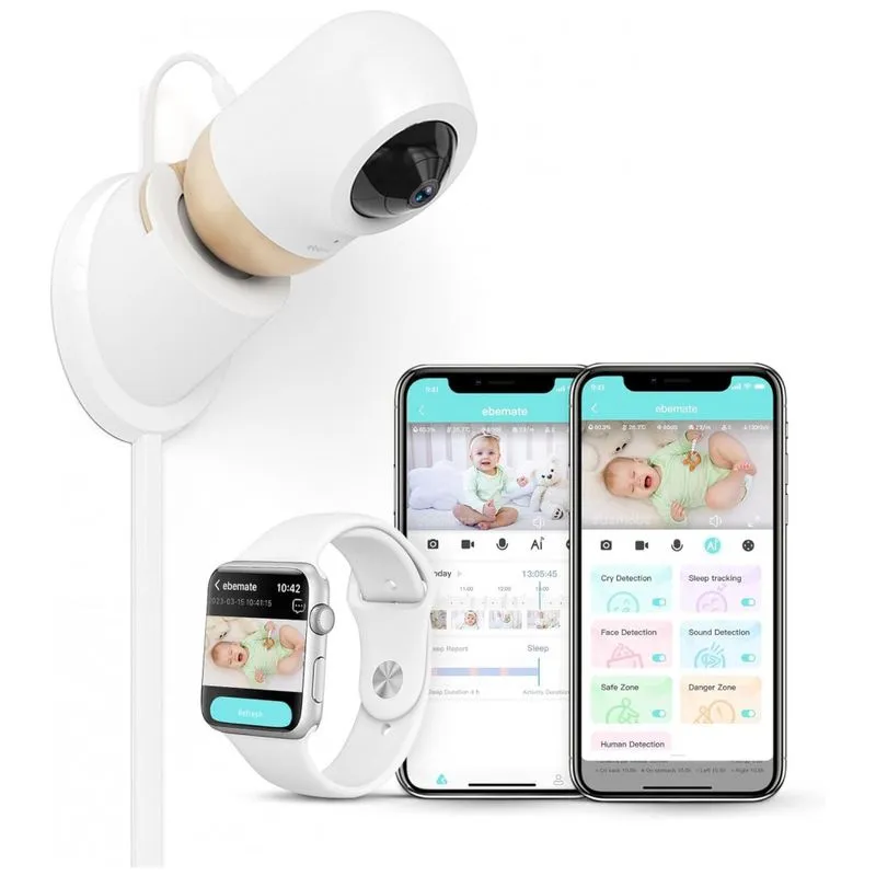 Babá Eletrônica Inteligente Com Detecção De Choro, Áudio E Vídeo Hd Sem Visão Noturna, 110v, Ebemate, Branco