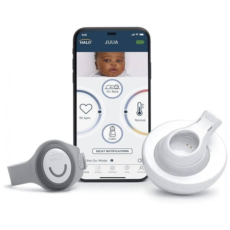 Monitor Para Bebê De Frequência Cardíaca Ao Vivo, Sobreposição, Temperatura De Pele, Dados De Sono, Halo, Branca