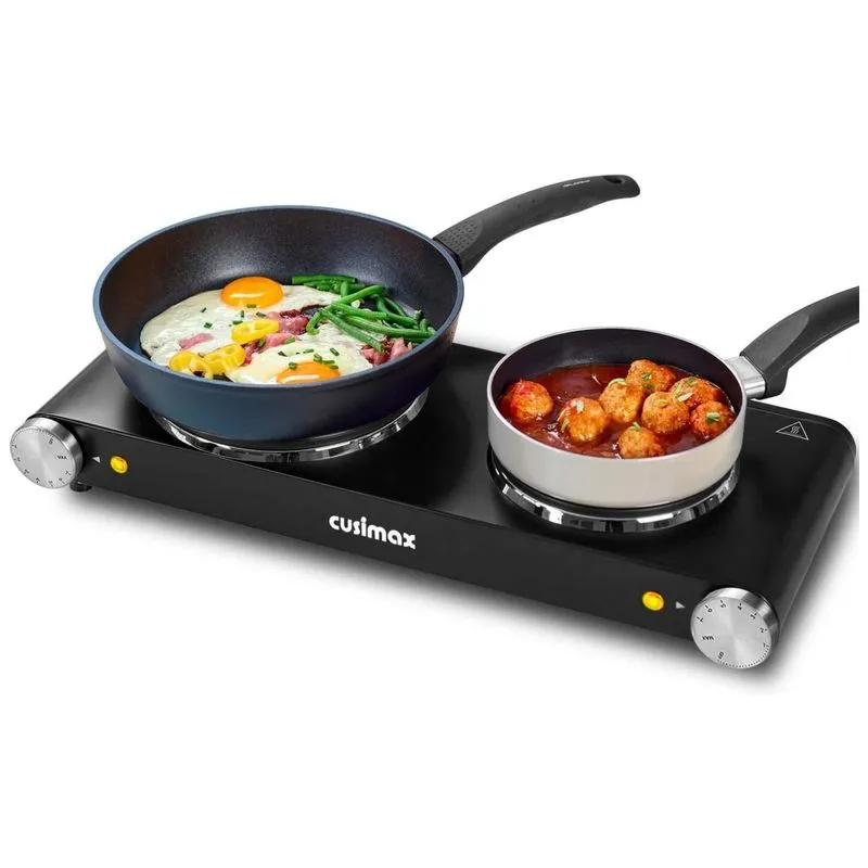 Cooktop Elétrico Portátil Com 2 Queimadores, Placas De Ferro Fundido, 110v 1800w, Cusimax, Preto