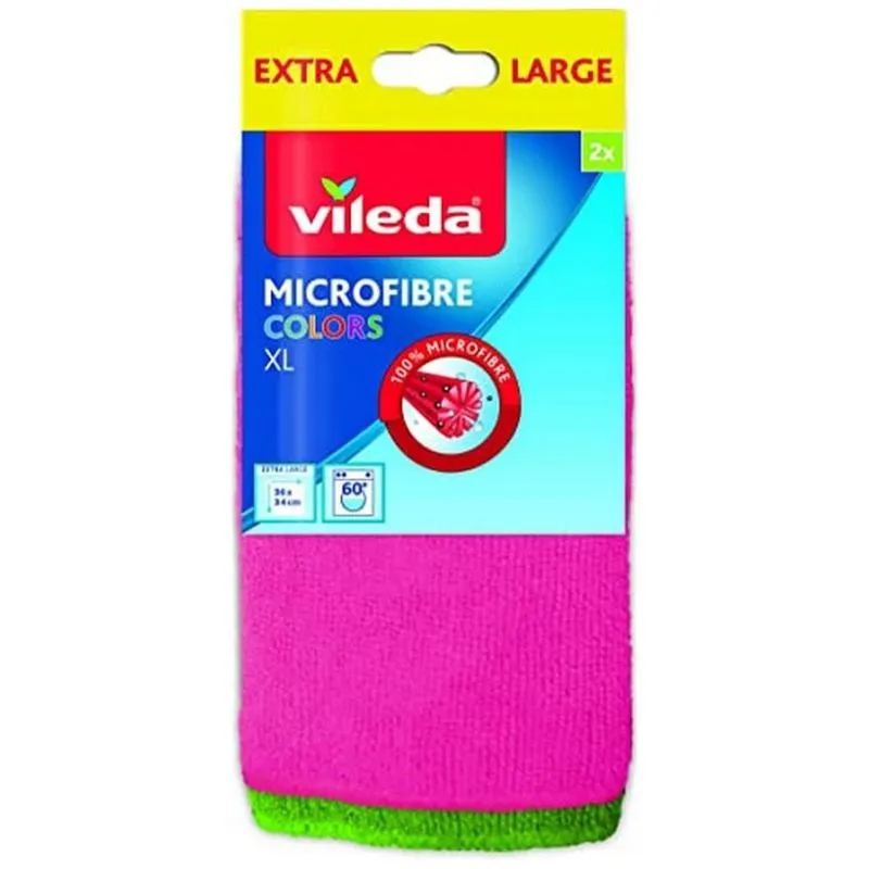 Pano De Limpeza De Microfibra, Lavável E Reutilizável, 2 Un, Vileda, Verde E Rosa