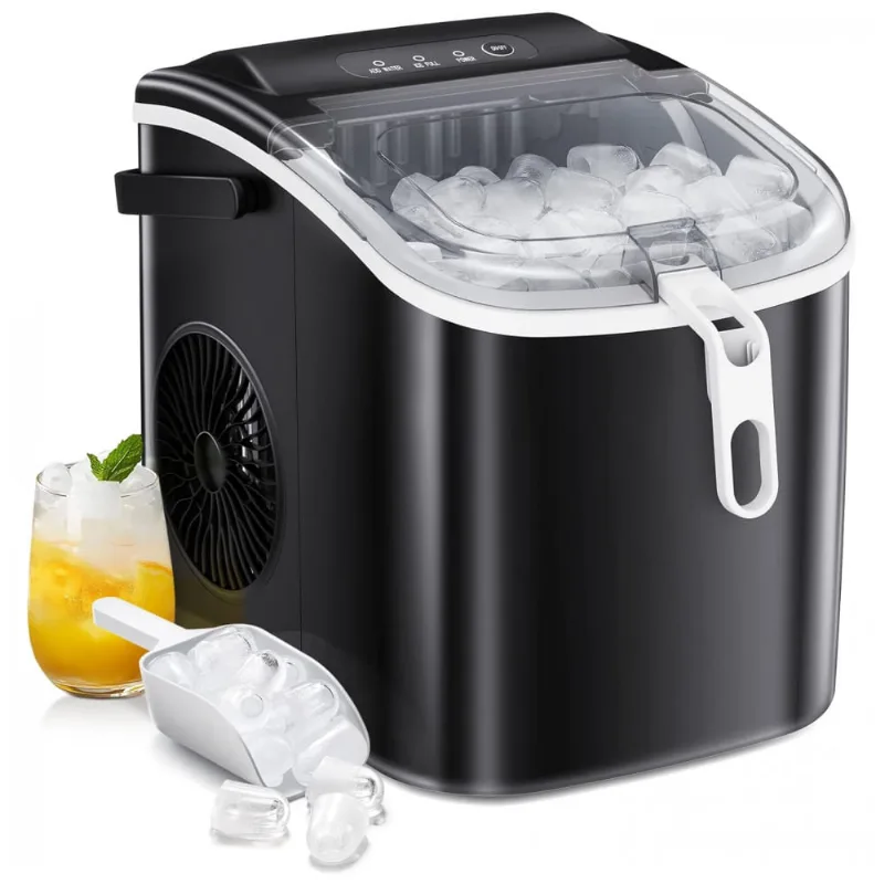 Máquina De Gelo Até 11 Kg Em 24h Portátil Em Aço Inoxidável, 110v, Aglucky R600a, Preta