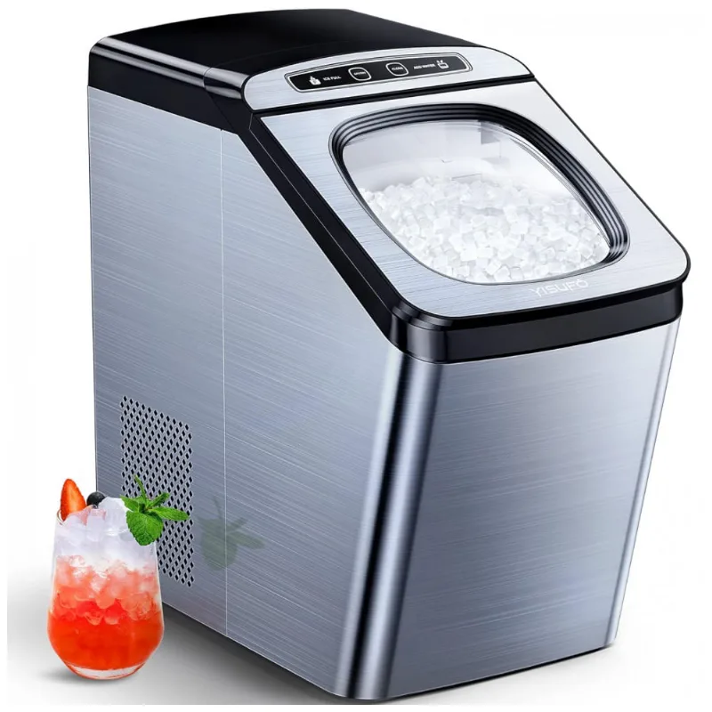 Máquina De Gelo Até 13 Kg Em 24h Portátil Em Aço Inoxidável, 110v, Yisufo, Prata