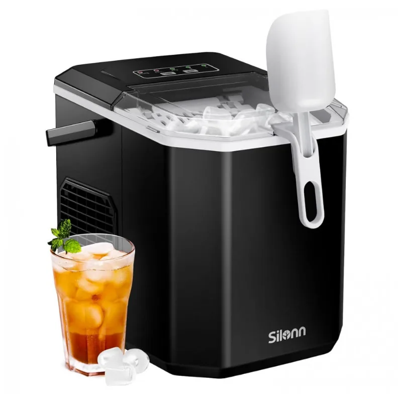 Máquina De Gelo Até 11 Kg Em 24h Portátil Com Alça, 110v, Silonn Slim21, Preta
