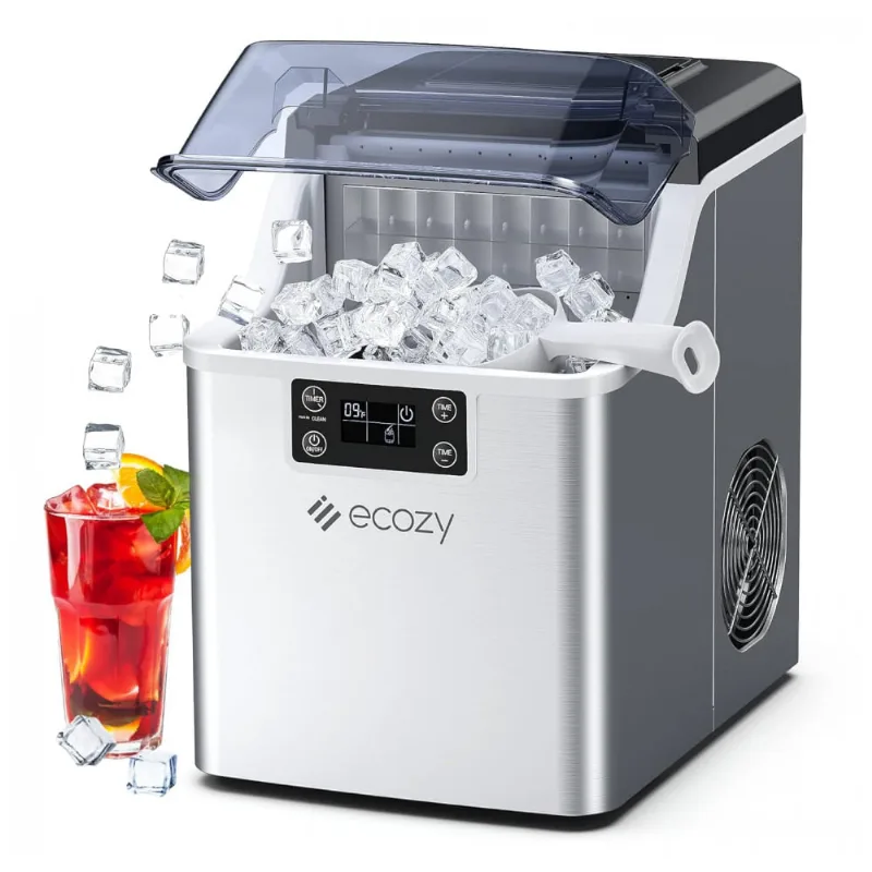 Máquina De Gelo Até 20 Kg Em 24h Portátil Em Aço Inoxidável E Painel Digital, 110v, Ecozy, Prata