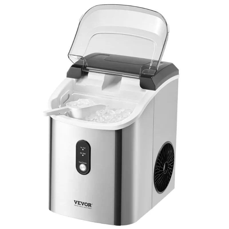 Máquina De Gelo Até 11 Kg Em 24h Portátil Com Colher E Cesta De Gelo, 110v, Vevor, Cinza E Preto