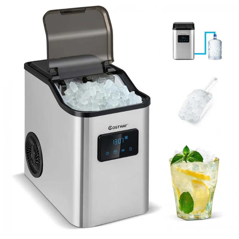 Máquina De Gelo Até 27 Kg Em 24h Portátil Com Autolimpeza E Reabastecimento De Água, 110v, Costway, Prata