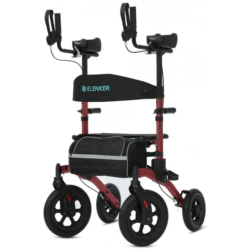 Andador Para Idosos E Adultos Com Assento E Design Dobrável Compacto, Até 136 Quilos, Elenker, Vermelho