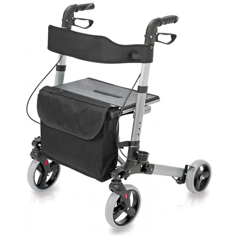 Andador Para Idosos E Adultos Com Assento, Encosto E Bolsa De Transporte, Até 136 Quilos, Healthsmart, Cinza