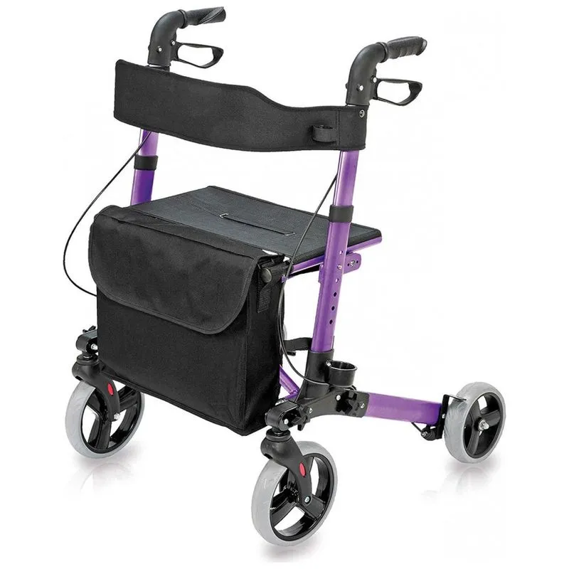 Andador Para Idosos E Adultos Com Assento, Encosto E Bolsa De Transporte, Até 136 Quilos, Healthsmart, Roxo