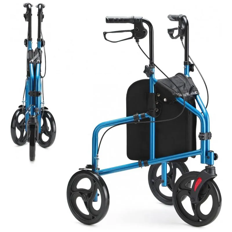 Andador Para Idosos E Adultos Com 3 Rodas E Bolsa De Transporte, Até 136 Quilos, Oasisspace, Azul
