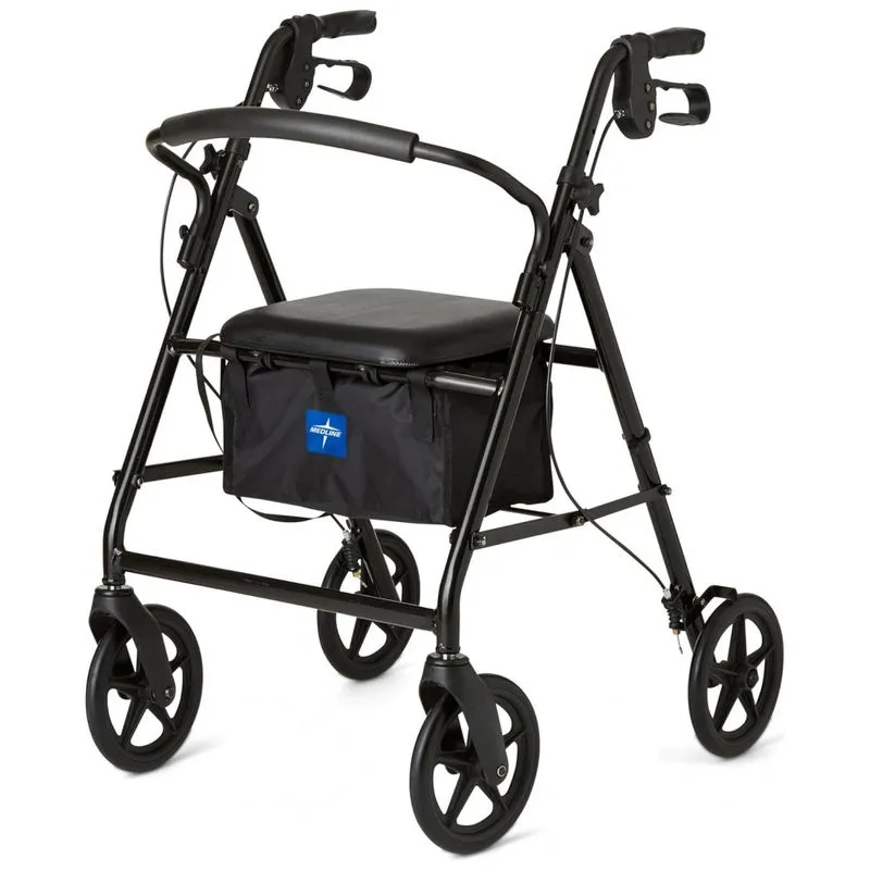 Andador Para Idosos E Adultos Com Assento, Até 160 Quilos, Medline, Preto