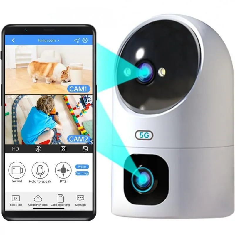 Câmera De Segurança Interna Com Lente Dupla Wifi 5g 2.4g E Visão Noturna, Jooan Ja W5 U Branca