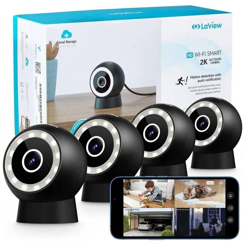 Câmera De Segurança Externa Com Fio 2k, Visão Noturna Áudio De 2 Vias Ip65 4un Laview Preta