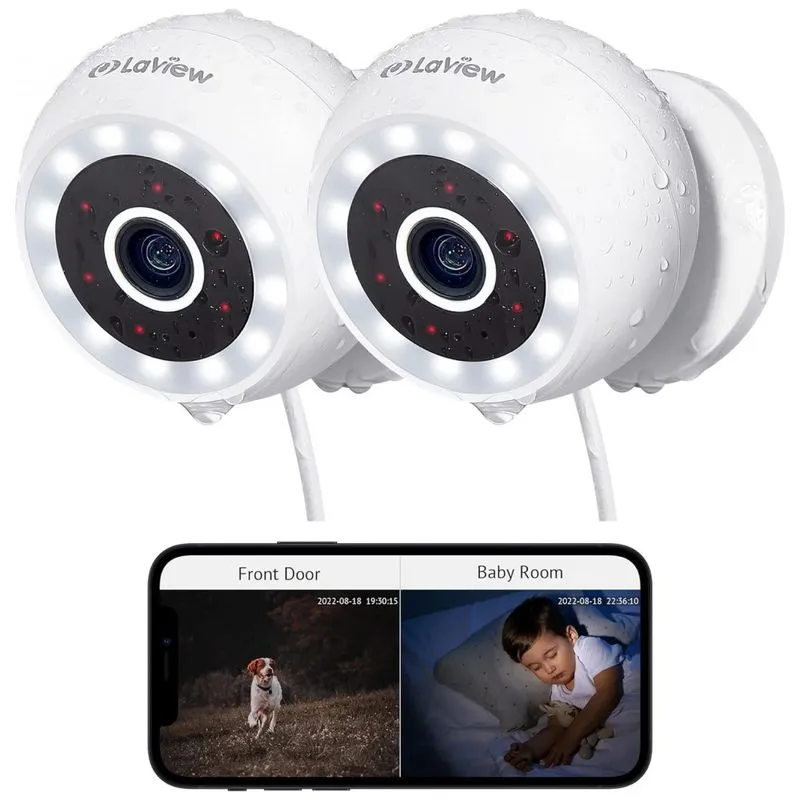 Câmera De Segurança Com Fio Externa 2k Visão Noturna Áudio De 2 Vias 2.4g Ip65, 2un, Laview, Branca