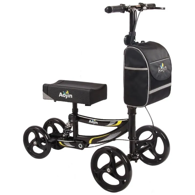 Andador De Joelho Direcionável Até 136 Kg Com Bolsa De Transporte, Aojin, Preto