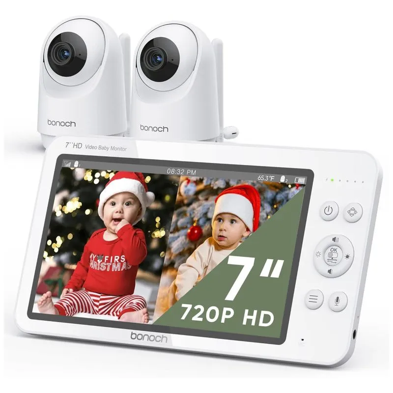 Babá Eletrônica 2 Câmeras 720p Hd Detecção De Som Modo Vox E Alcance De 300 Metros, Bonoch, Branca