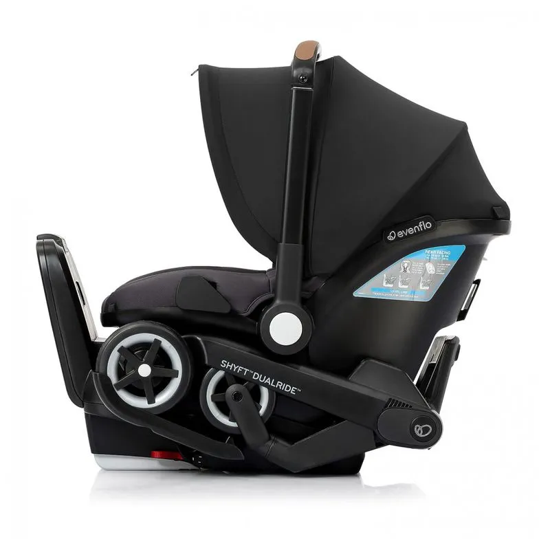 Cadeira De Bebê Para Carro 2 Em 1 Com Rodas Para Transporte E Instalação Prática, Evenflo Shyft Dualride, Rosa E Preta