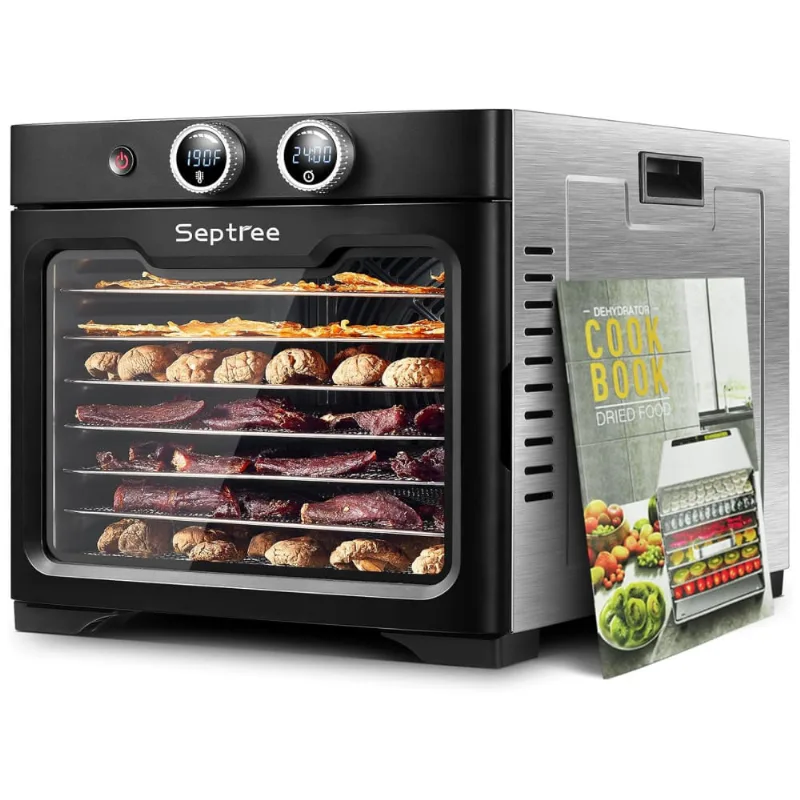 Desidratador De Alimentos Com 8 Bandejas De Aço Inoxidável E Controle De Temporizador, 110v 800w, Septree, Preto
