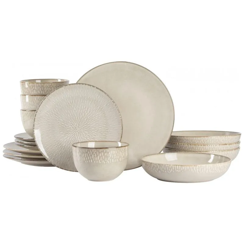 Aparelho De Jantar Com 16 Peças Em Cerâmica Reativa, Serve 4 Pessoas, Gibson Elite Matisse, Bege