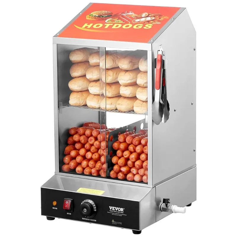Máquina Para Hot Dog A Vapor Até 96 Salsichas E 30 Pães Por Vez, 110v Vevor, Prata