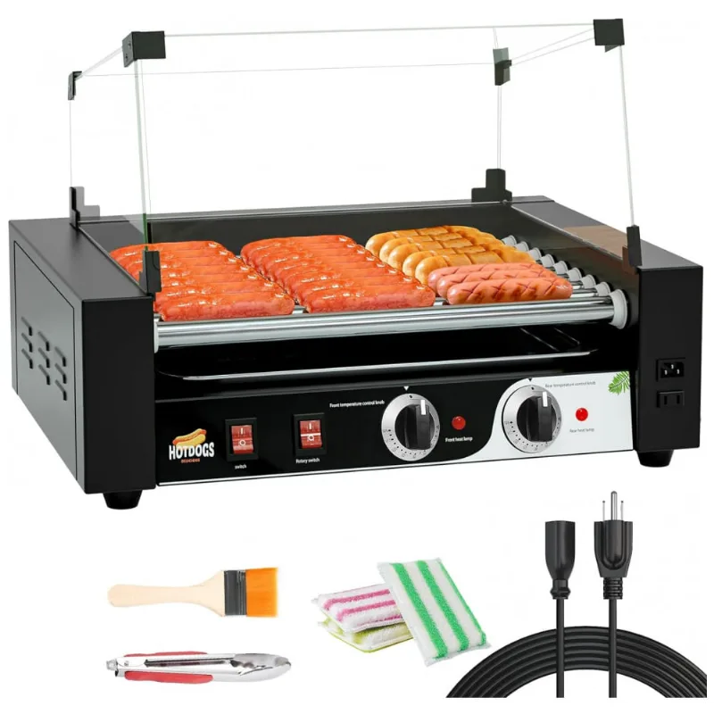 Máquina De Hot Dog Com 9 Rolos Antiaderente Para Até 24 Salsichas Por Vez, 110v 1400w, Lianqian, Prata