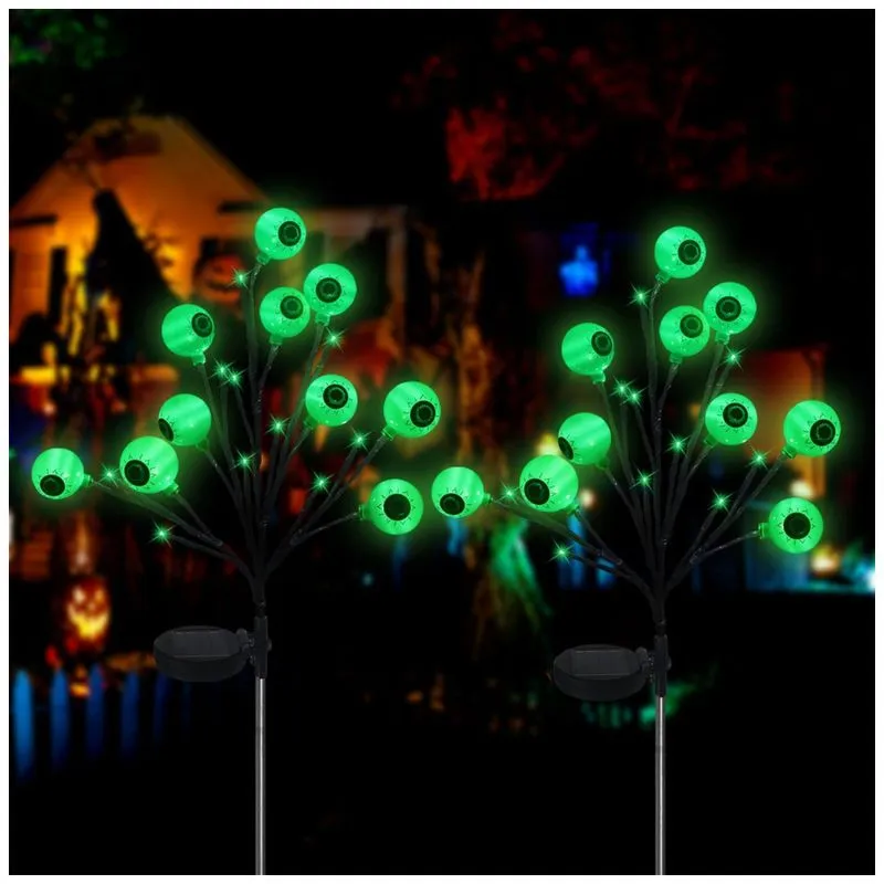 Kit Estaca Solar Iluminada Decorativa Para Halloween De Globo Ocular, 2 Un, Verde
