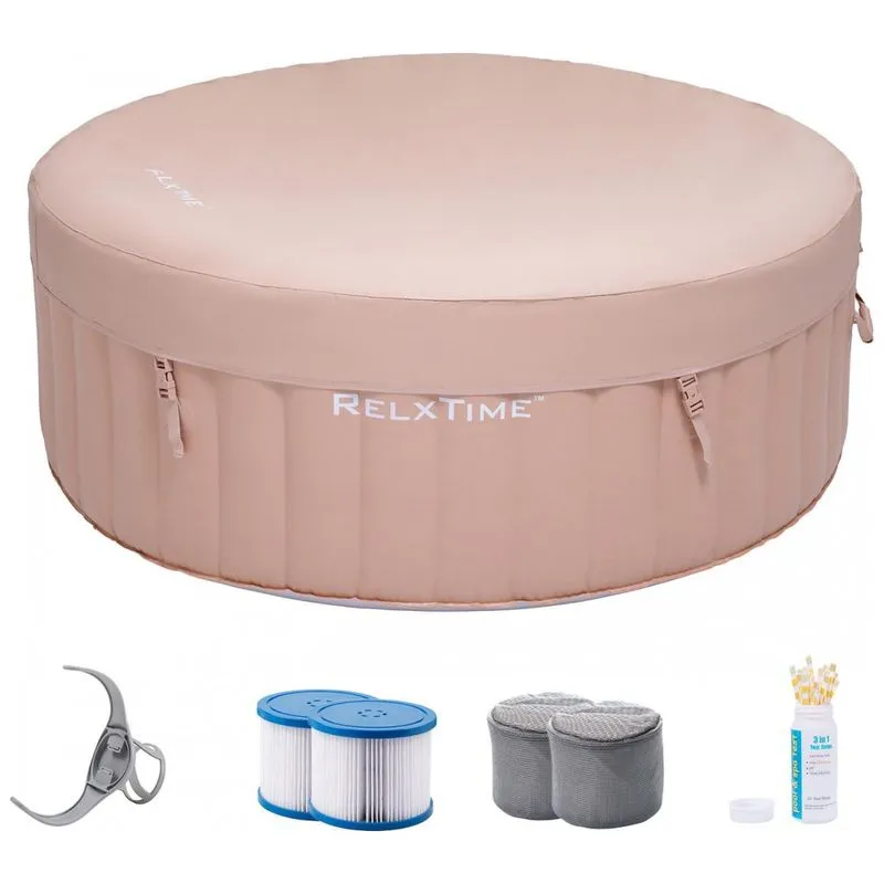 Spa Inflável Hidromassagem Para Até 4 Pessoas 120 Jatos Bomd E Aquecimento Embutida, Relxtime, Rosa