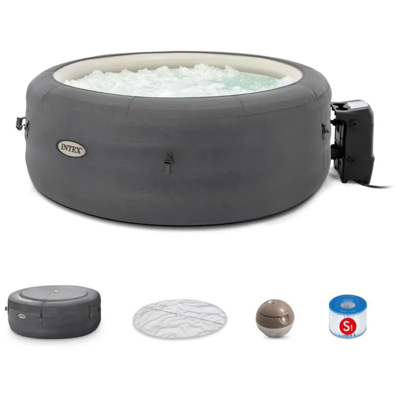Spa Inflável Hidromassagem Para 4 Pessoas Com Jatos Relaxantes E Capa, Intex, Cinza